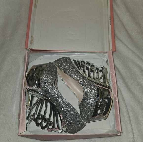 Silver Sparkle Wedge Heels - Picture 4 of 8